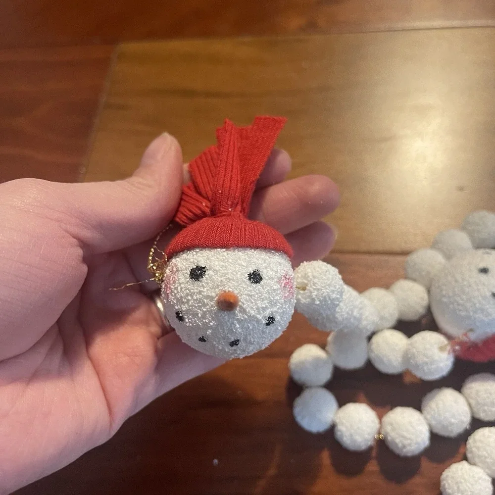 Vintage Snowman Head Christmas‎ Tree Garland 12 ft Snowflake Snowball Christmas